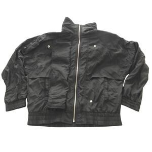 Windbreaker Jacket Black Andy Johns Nylon Medium Shoulder Pads Macau Vintage